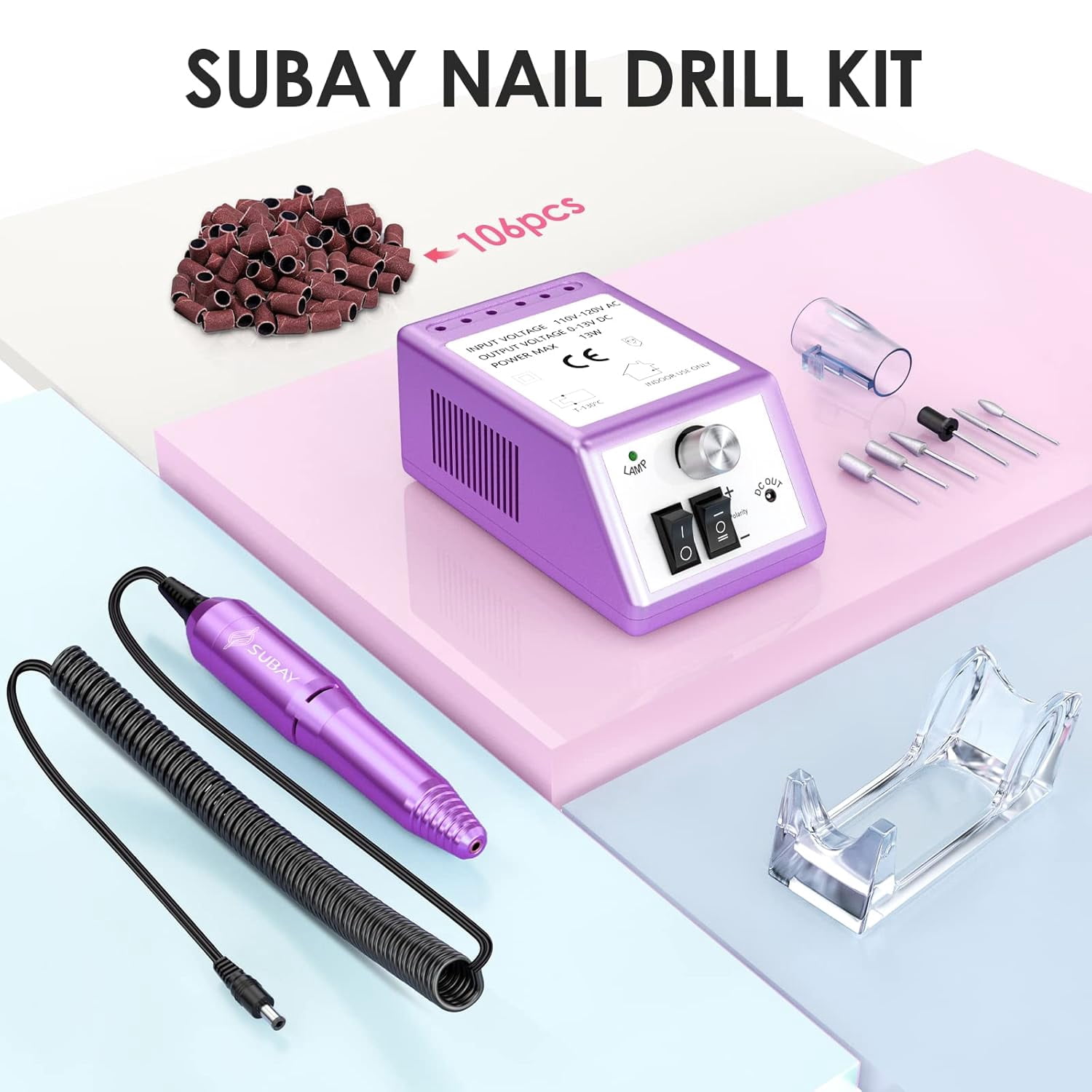 Electric Nail Drill Machine for Manicure Pedicure - 20000RPM Professional Nail File Kit with 1 Pack Sanding Bands - Low Noise Efile for Acrylic Nails - Home Salon Use