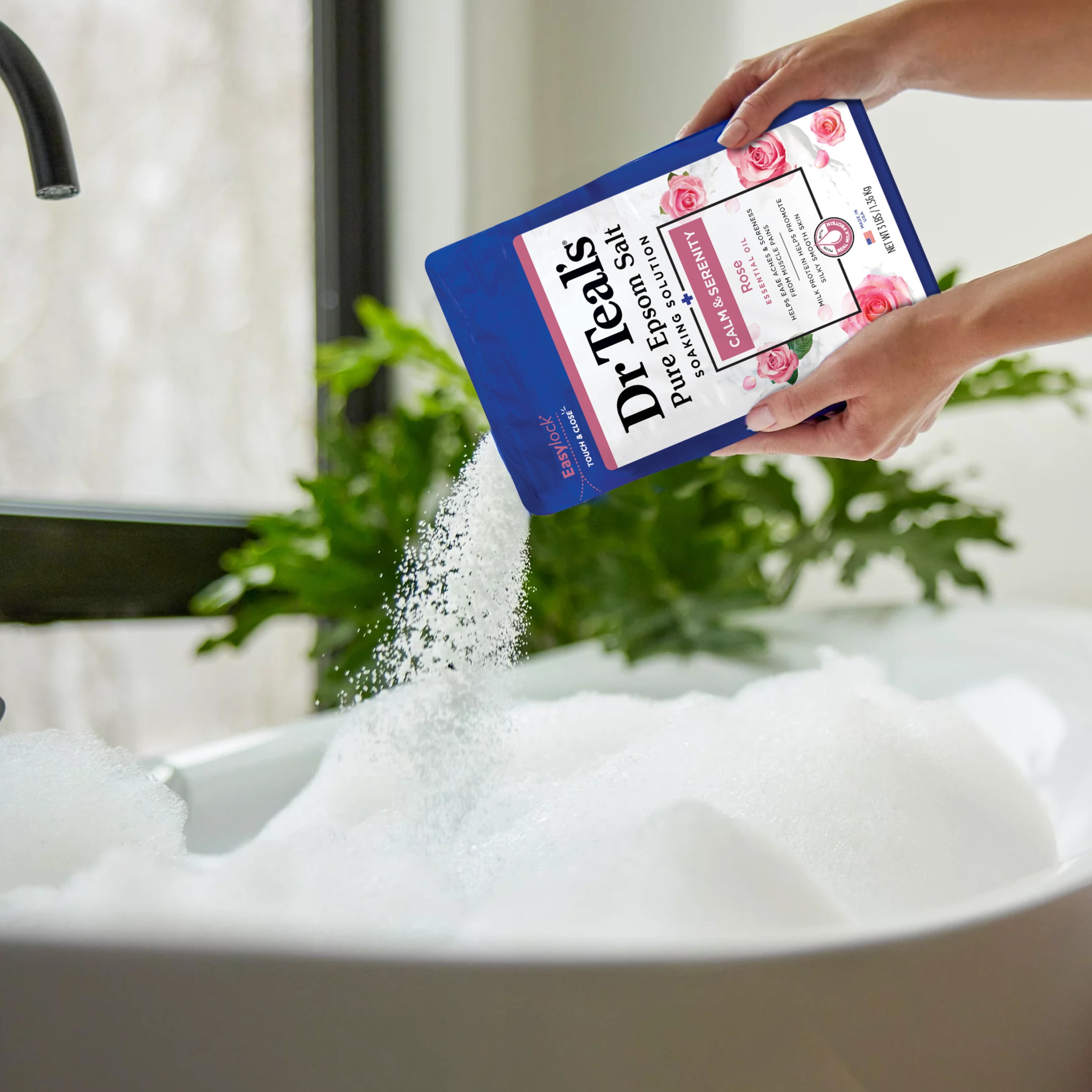 Dr Teal's Epsom Salt Magnesium Soak, Calm & Serenity with Rose Essential Oil & Milk Protein 3 lbs, 4 count