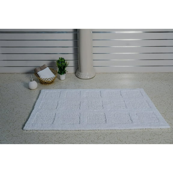 Knightsbridge Square Honeycomb 100% Cotton Reversible Bath Rug 20 X 30 White