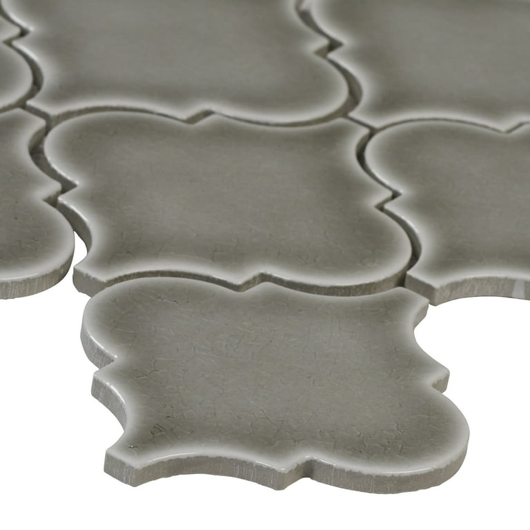 MSI Dove Gray Arabesque 10-1/2 in. x 15-1/2 in. x 8 mm Glossy Ceramic Mesh-Mounted Mosaic Wall Tile (11.7 sq. ft. / case) MSI Dove Gray Arabesque 10-1/2 in. x 15-1/2 in. x 8 mm Glossy Ceramic Mesh-Mounted Mosaic Wall Tile (11.7 sq. ft. / case)