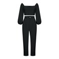 thumbnail image 5 of Idoravan Women Sets Clothing Womens Solid Color Long Sleeve Square Collar Cropped Slim Top + Casual Long Pants Suit Set, 5 of 6
