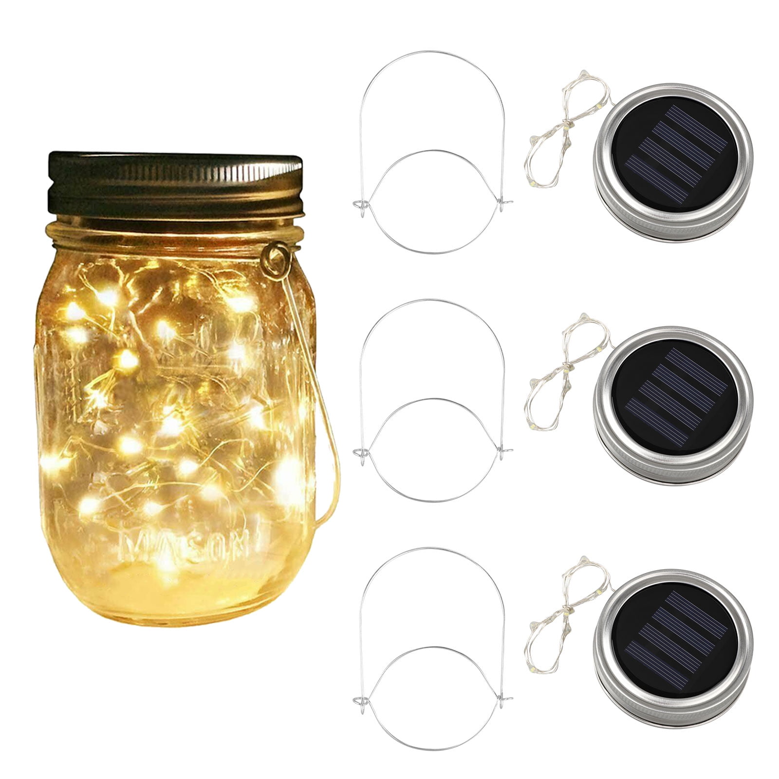 Solar Mason Jar Lid Lights, 3 Pack 10Led String Fairy Star Jar Lids