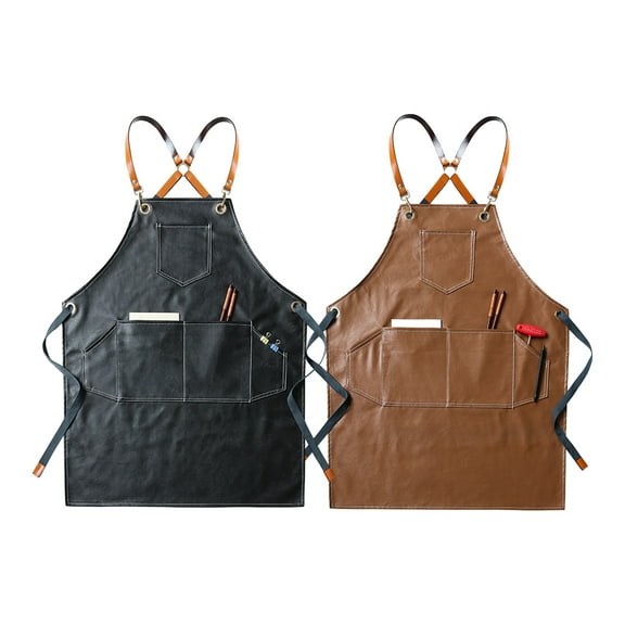 Chef, BBQ and Work Apron - Aprons For Women With Pockets Heavy-duty PU Leather Aprons Cross Back Straps - For Men, Women, Grilling, and Cooking 2 Pack - Style:Style 1;