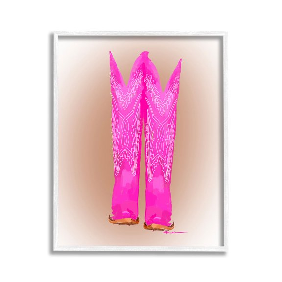 Stupell Industries Vivid Pink Cowgirl Boots Beauty & Fashion Painting White Framed Art Print Wall Art, 11 x 14