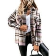 thumbnail image 1 of Women Plaid Print Jacket Long Sleeve Turndown Collar  Button Front Loose with Pocket Tops, 1 of 6