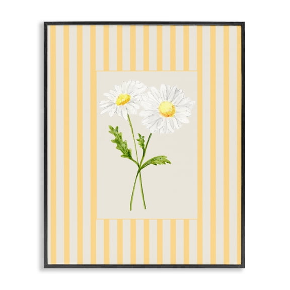 Yellow Stripe Daisy Black Framed Giclee Art, design by Lisa Wehmeyer