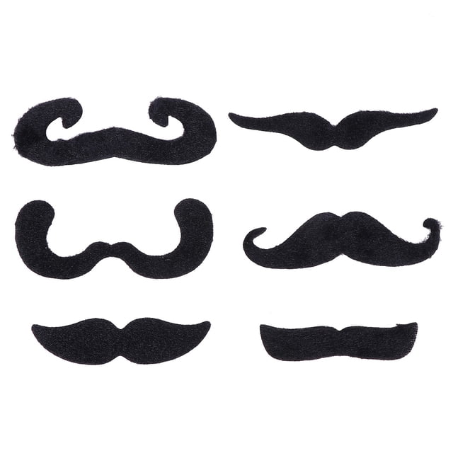 6 bigotes falsos para fiesta de disfraces de Halloween, divertidos bigotes falsos (negros)