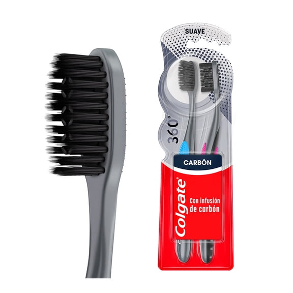 Cepillo Dental Colgate 360° Black Protección y Salud para Toda tu Boca 2 pzas