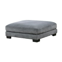 Rix 45 Inch Ottoman- Attached Seat Cushion in Gray Corduroy Fabric- Wood