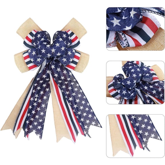 Qocolhg Large 4th of July Patriotic Bows for Wreath,American Flag Wreath Bows Stars Decor American Flag Bow for Indoor Outdoor,Red with Blue Stars Bunting Independence Day Party Holiday Decorations