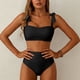thumbnail image 4 of Trajes de baño para mujer, traje de baño de bikini de tirantes sin espalda de color liso para mujer, conjunto de bikini con bloques de color y hombros descubiertos, trajes de baño para mujer, trajes d, 4 of 5