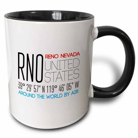 3drose, International Airport Code Rno, Reno, Nevada, United States, 11oz Two-tone Black Mug