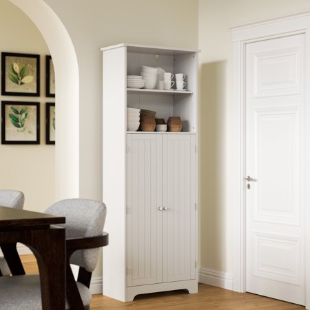 Cozy Castle White Storage Cabinet  64  Freestanding Pantry with Adjustable Shelves and Doors for Kitchen  Washroom  Dining Room  White