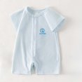 thumbnail image 2 of Fesfesfes Baby Toddler Kids Short Sleeve Cotton Romper Jumpsuit with Collar, Cute Solid Color Button Down Onesie Outfit for Daily Summer Play Wear Kids 0-18 Months Old., 2 of 6