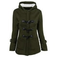 thumbnail image 2 of BKQCNKM Fleece Jacket Women, Sherpa Lined Jacket Women, Long Coat Women, Horn Button Thicken Coat with Hooded Solid Winter Windproof Coat, Sherpa Jacket Women, Army Green 4XL, 2 of 4