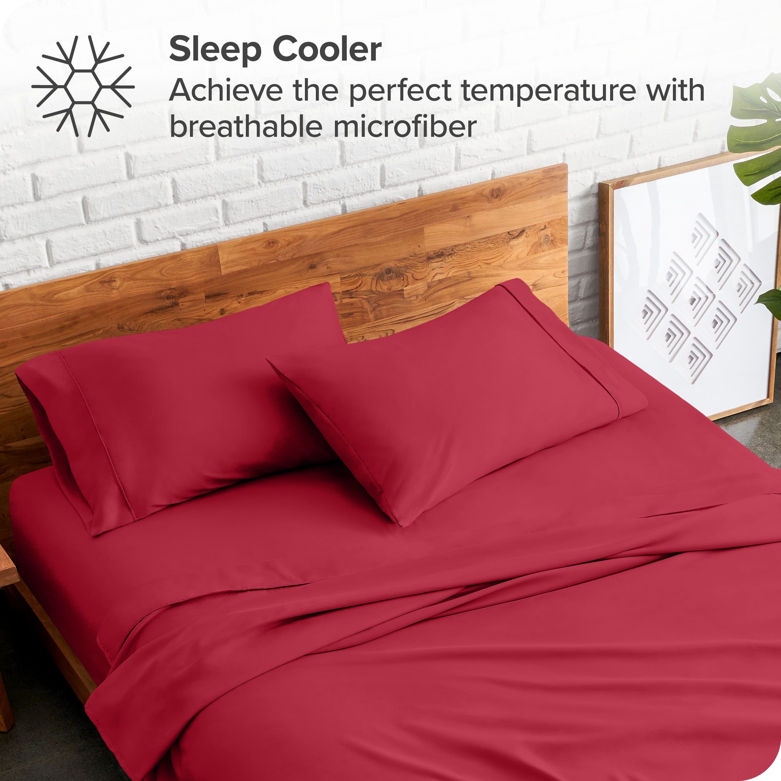 Bare Home Red Microfiber Pillowcase Set, Hypoallergenic, King Set of 2