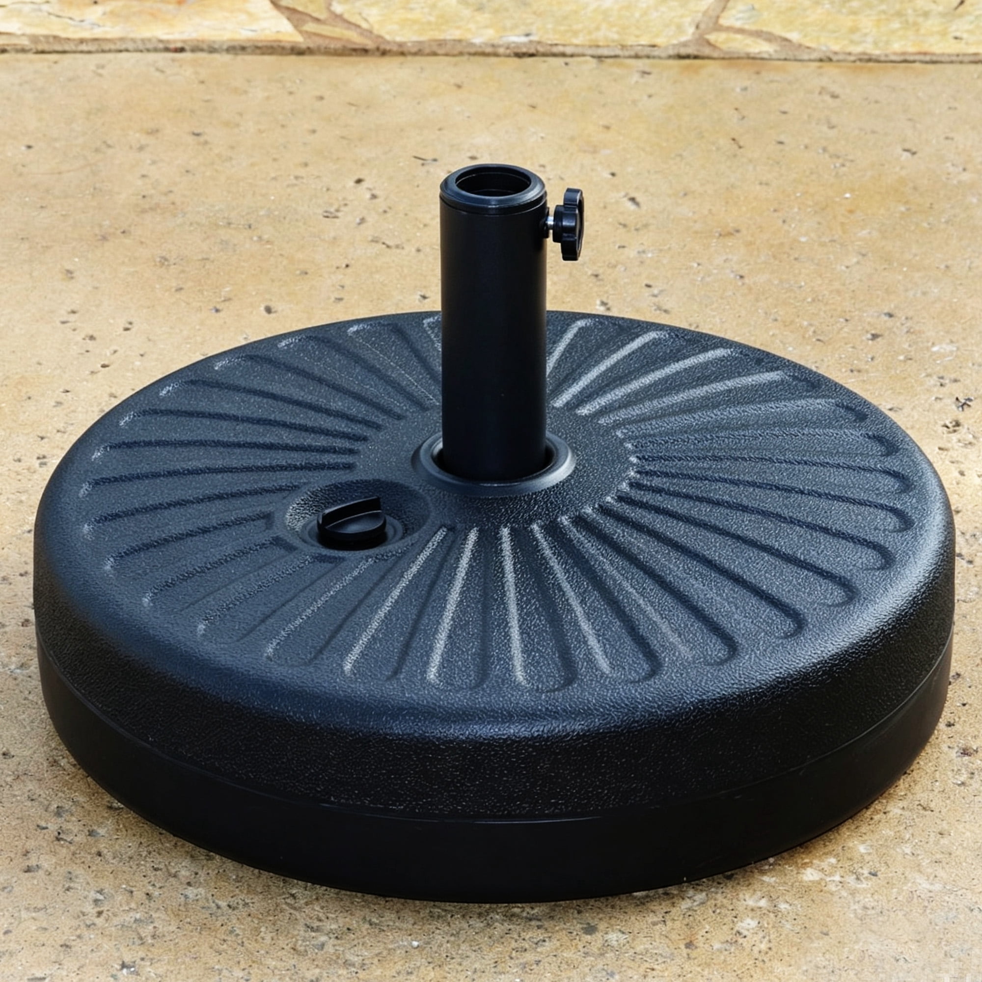 KOOL 81 lb Heavy Duty Fillable Patio Umbrella Base – Water & Sand Weighted Stand for Market Umbrellas, Fits 1.0"–2" Pole Diameter, Black