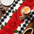 thumbnail image 3 of Red Roses Table Runner - 36 Inch Long Valentine's Day Romantic Floral Black White Plaid Cotton and Linen Blended Dress Scarves Farmhouse Table Runner for Kitchen Dining, Coffee Table, 13" x 36", 3 of 8