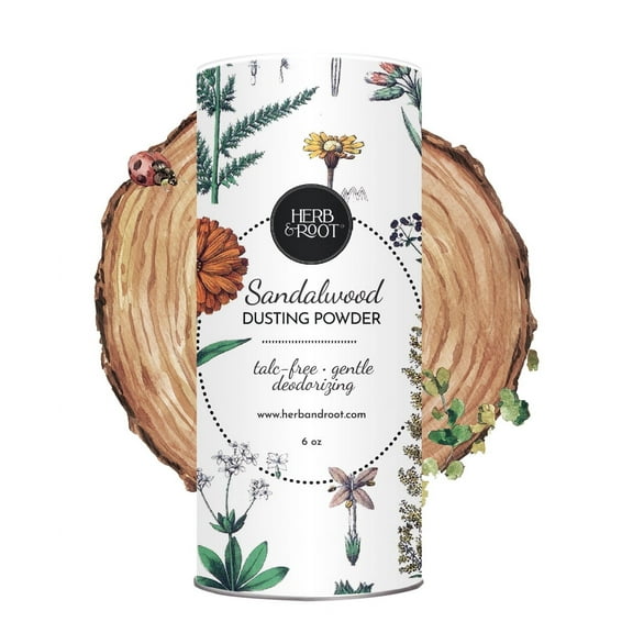 Herb & Root Sandalwood Talc Free, Dusting Powder for Women & Men | Sandalwood Fragrance Powder | 6oz