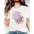 thumbnail image 2 of Women's Casual Crew Neck Valentine's Day T-Shirt with Colorful Heart & Sunflower Design, Stretchy Knit Fabric, Machine Washable - Perfect for All Seasons Tee For Adult, Men, Women, Teen, Teenager, Ad, 2 of 7