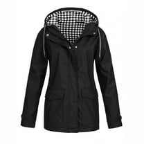 DENGDENG Womens Rain Coat Casual Lightweight Waterproof Rain Jacket with Hood Hooded Windbreaker Long Outdoor Hiking Raincoats Black XXL