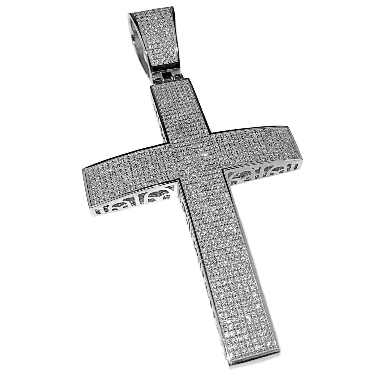 925 Sterling Silver Round Micro Pave Cubic Zirconia Cross Charm Pendant 