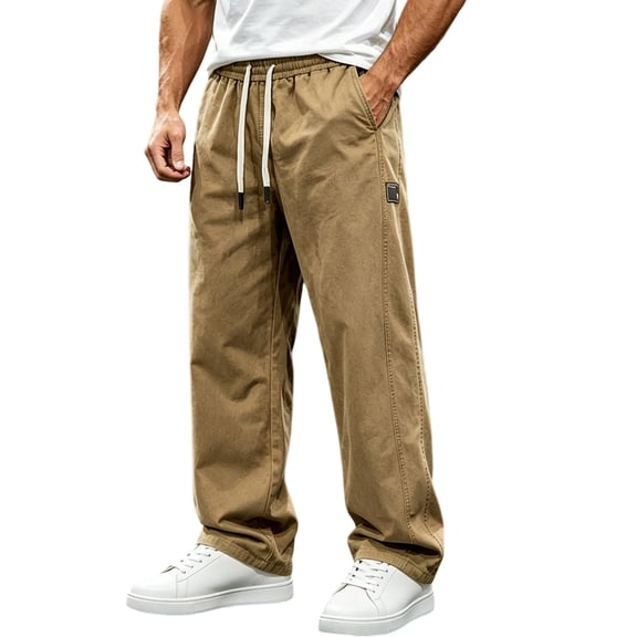 vdgthytj Casual Pants for Men Drawstring Elastic Waist Straight Leg Loose Vintage Fashion Trousers with Pockets(5X-Large,Khaki)