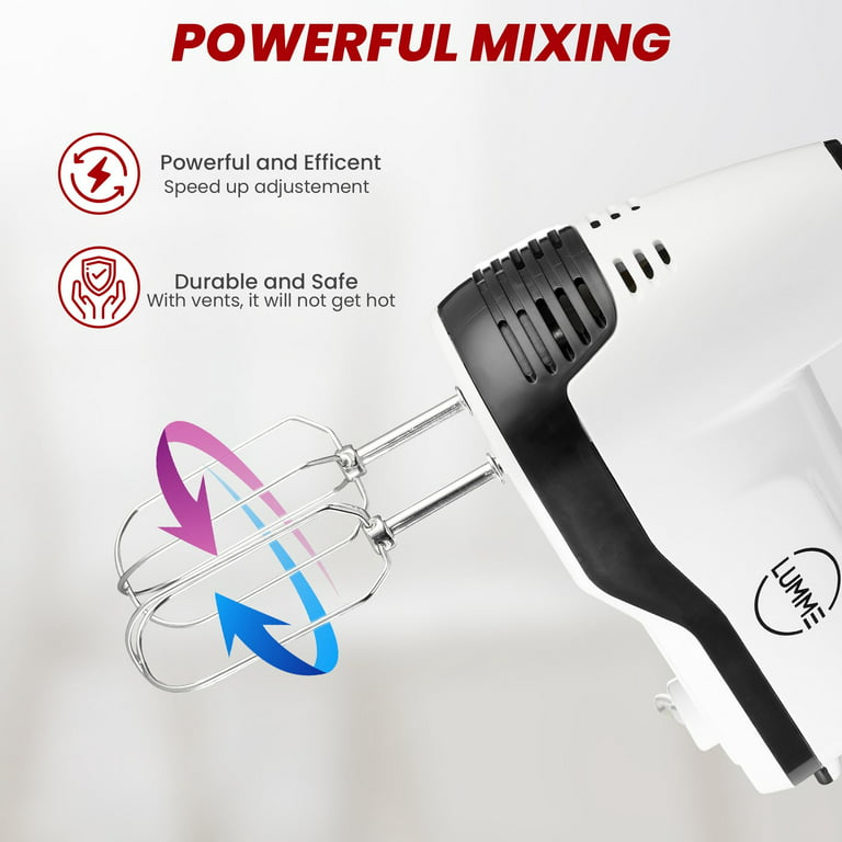 Lumme Hand Mixer 250W Power Advantage Electric Handheld Mixers with 5  Speeds and Eject button, 2 Beaters, 2 Dough Hooks, Storage Case included Hand  mixer 