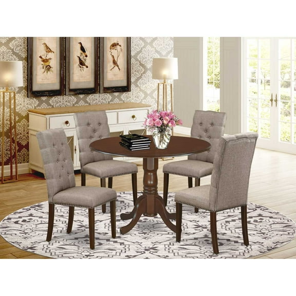 East West Furniture DLEL5-MAH-16 5 Piece Dublin Kitchen Dining Table Set - Dark Khaki & Mahogany