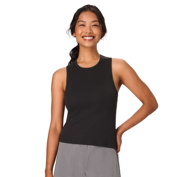 Hanes Originals Comfywear Women's Pajama Tank Top with Built-In Shelf Bra, Loungewear Black 2XL