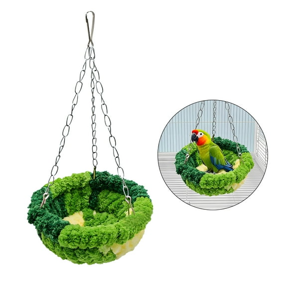 MISSMILE Hummingbird Swing,Wool Yarn Outdoor Swing for Bird for Many Small Birds,Plush Hanging Hammock Birdhouse Parakeet Toys,Green,12.6×6.7"