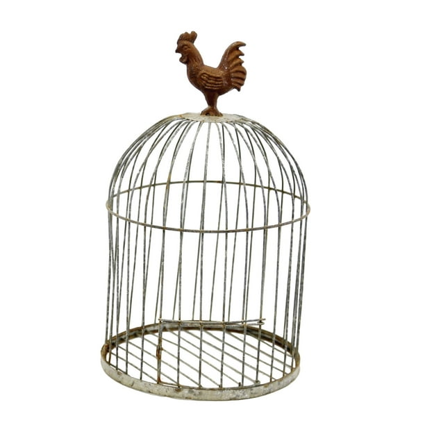 Rusty Zinc Rooster Finial Bird Cage