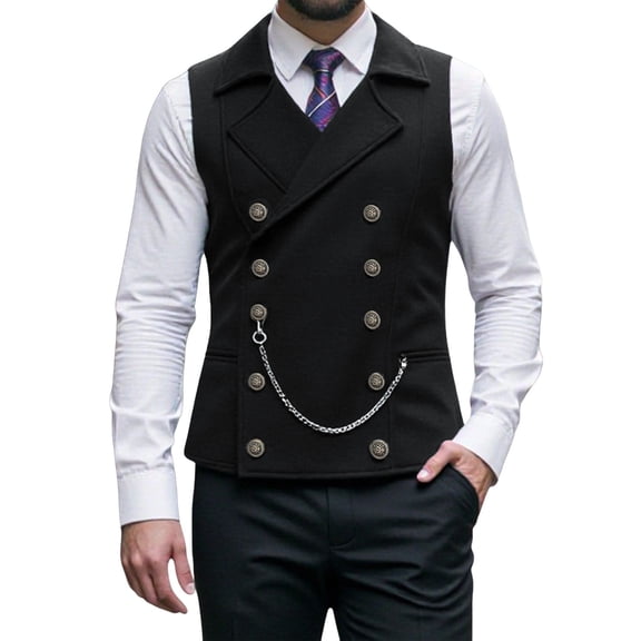 XIAOCHA Men's Steampunk Double- Vest Notched Lapel Chain Detail Waistcoat Vintage Formal Party Gothic Suit Top