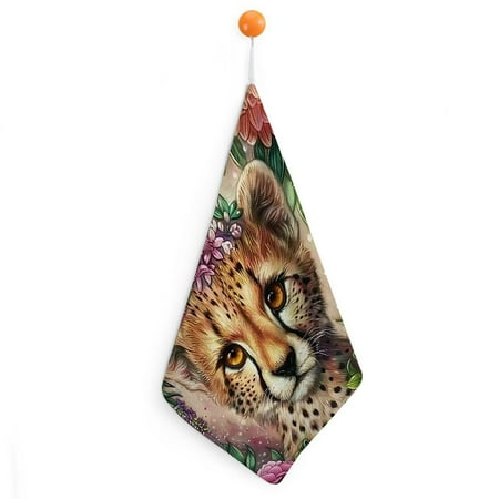 

Autua Cheetah Flowers Portrait Reusable Hand Towels Ultra-Fine Fiber Kitchen Hanging Towels 11.8x11.8in 4pcs