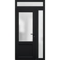 thumbnail image 3 of Front Exterior Prehung FiberGlass Door Frosted Glass / Manux 8422 Matte Black / Side and Top Exterior Window / -W36+14" x H80+14"-Left-hand Inswing, 3 of 6