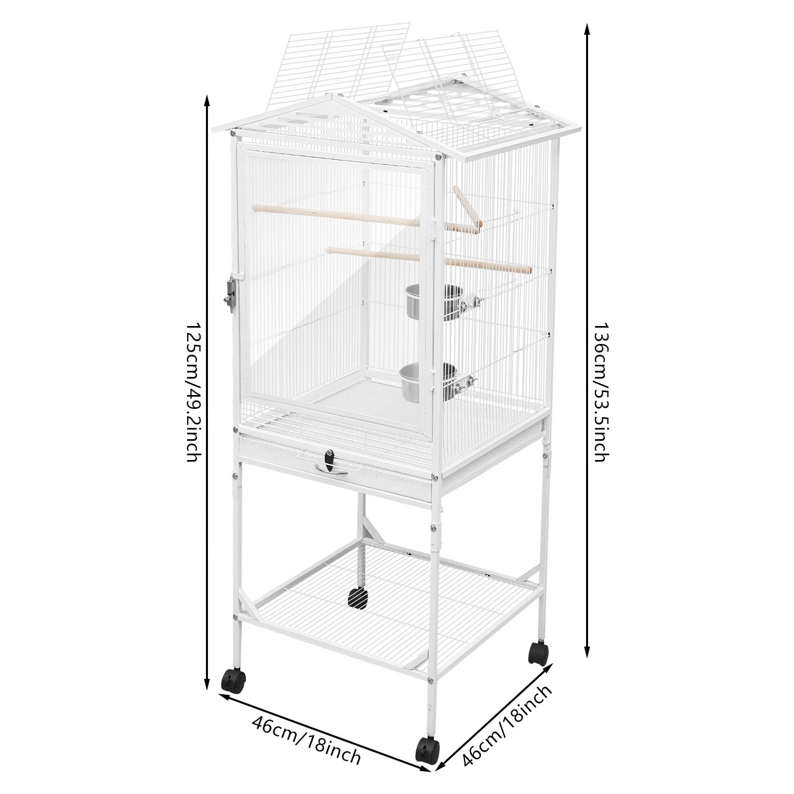Bird Cage with Wheels, Cage for Parrots, Large Bird Cage, for Homes, Shops, and More on Balconies, for Cockatiels, Budgerigars, Long-tailed Parrots, or Other Birds