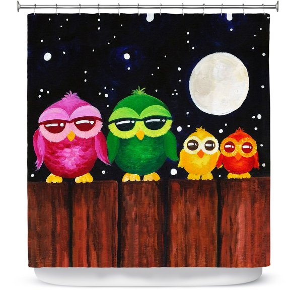 Shower Curtains 70" x 93" from DiaNoche Designs by nJoy Art - Owls on a Fence Black