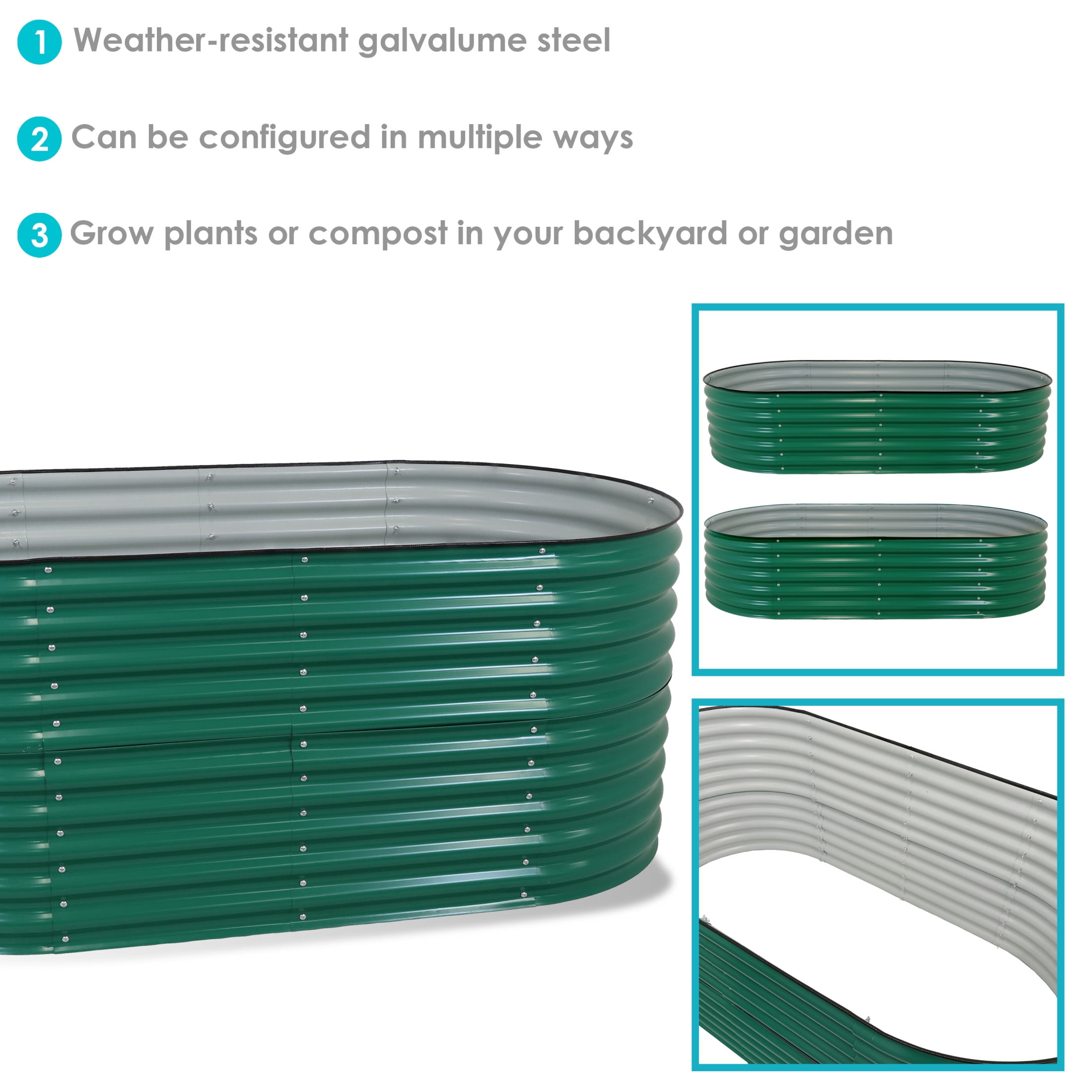 Sunnydaze 79" x 40" x 32" Oval Green Steel Stackable Outdoor Raised Garden Bed