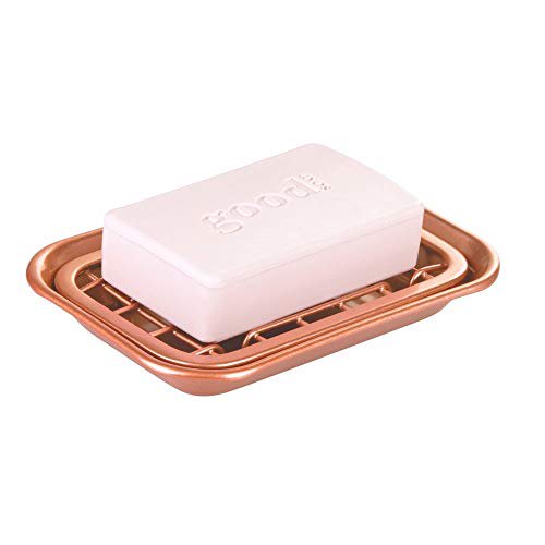 mDesign Metal 2Piece Soap Dish Tray with Drainage Grid and Holder for