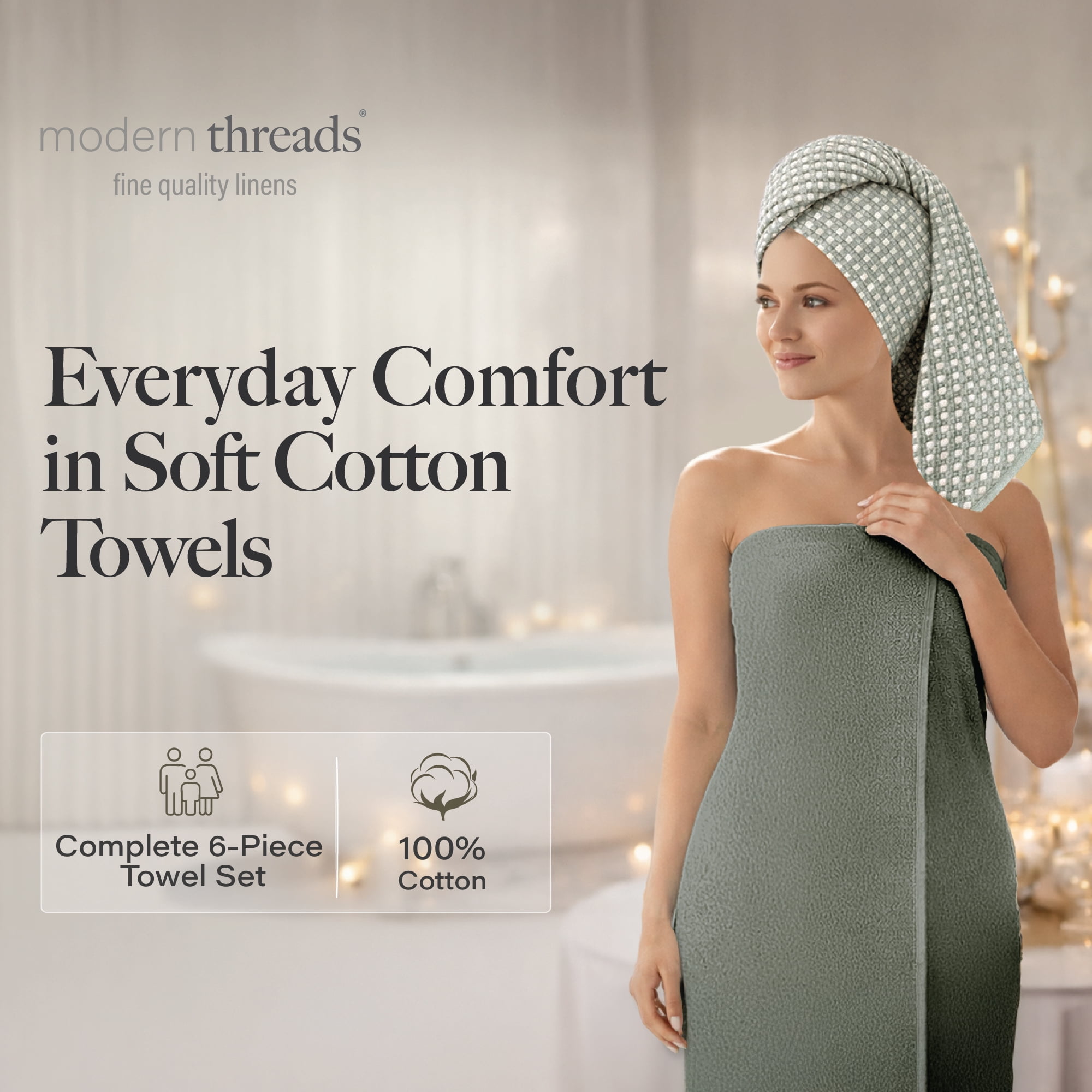 Modern Threads Cobblestone 6-Piece Adult Cotton Bath Towel Set, Green