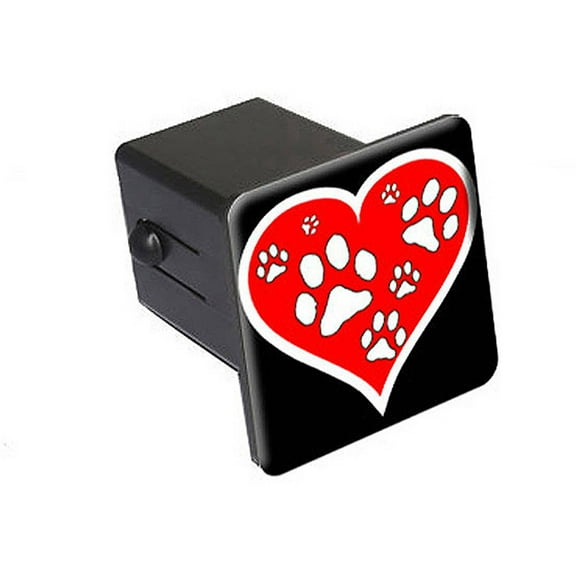 Paw Print Heart, Black 2" Tow Trailer Hitch Cover Plug Insert