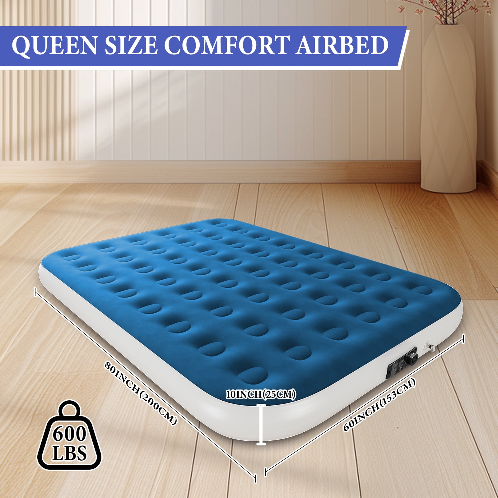 Queen Size Air Mattress with Built in Pump,High Portable 10" Inflatable Mattress,Blow Up Mattress for Travel,Home and Guest(Lyon Blue)