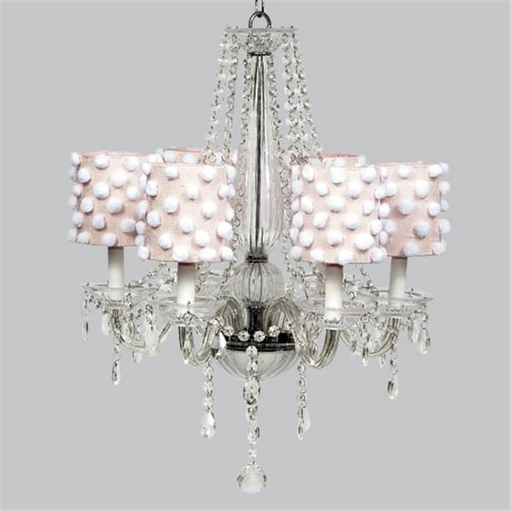 Jubilee Collection 79066-2662 Glass 6 Light Middleton Chandelier with Pink Drum Shades and White Pom Poms