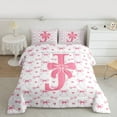 thumbnail image 2 of Homewish Personalized Initial Letter J 3-Piece Full Size Comforter Sets for Kids Children Girls,Love Heart Print Bedding Comforter Set,Dreamy Princess Bow Lightweight Bedding Sets, 2 of 8
