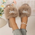thumbnail image 4 of uublik Women's Fuzzy Slippers Cute Bow House Slippers for Women Soft Cozy Indoor Outdoor Lightweight House Shoes, Khaki, 4 of 7