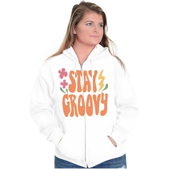 Hippie Positivity Stay Groovy Flowers Zip Hoodie Sweatshirt Women Brisco Brands S