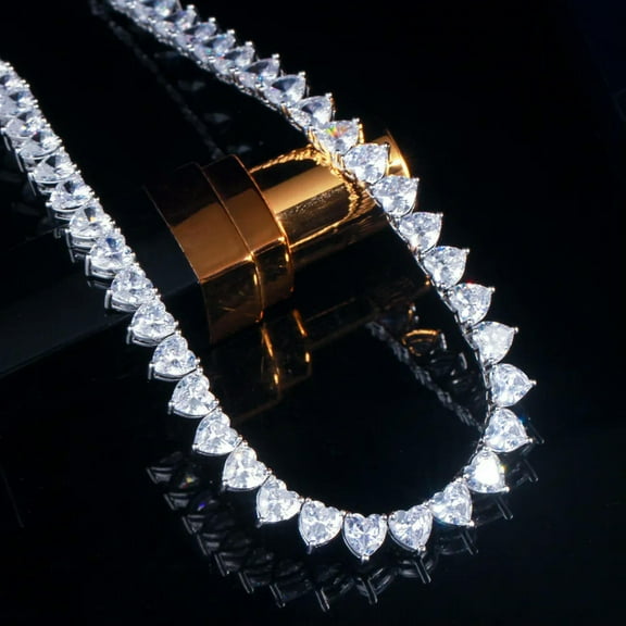 Stunning White Cubic Zirconia Long Love Heart Tennis Necklace for Brides Women