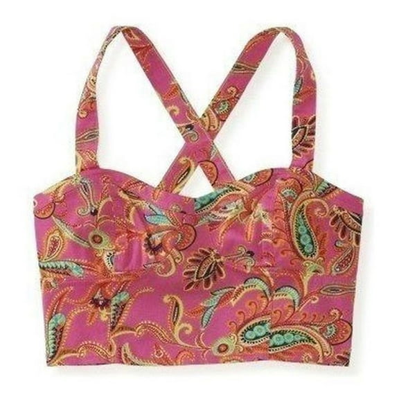 Aeropostale Womens Cropped Paisley Corset Tank Top, Pink, Large