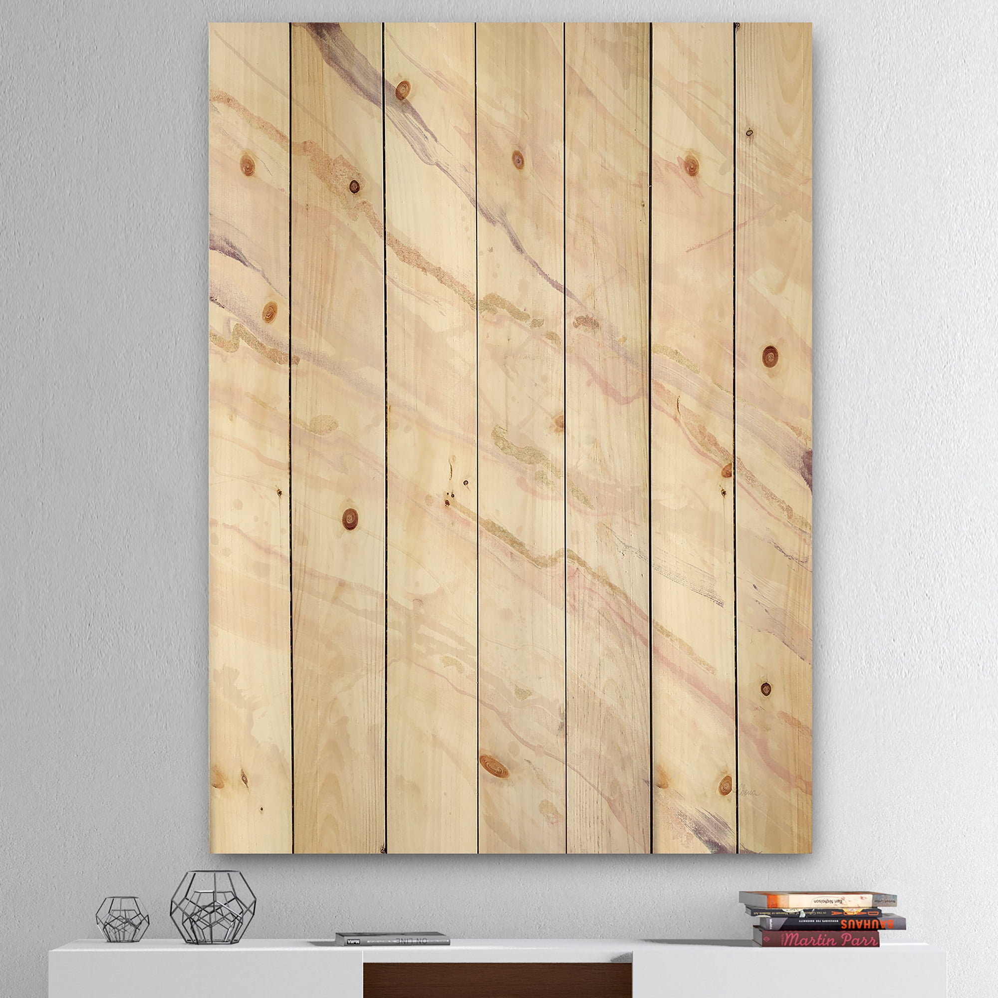 Designart 'Geometric Copper Dreams' Modern Farmhouse Print on Natural Pine Wood