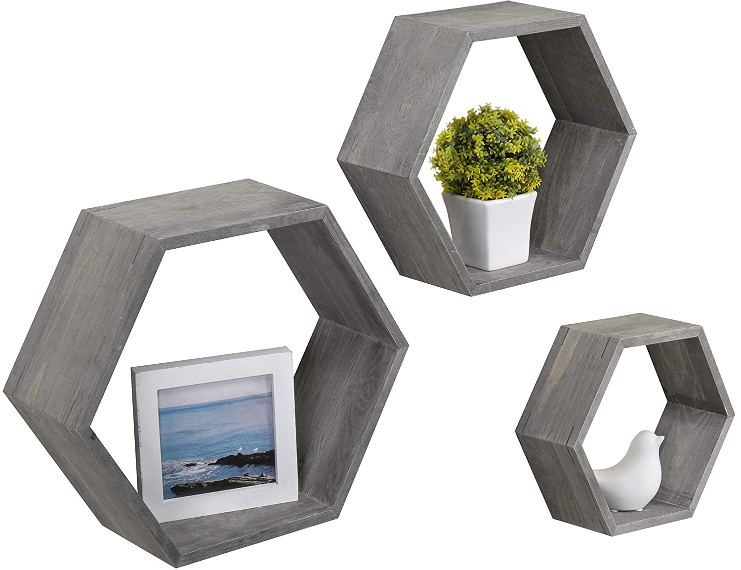 Mygift Rustic Gray Wood Hexagon Wall, How To Mount Honeycomb Shelves